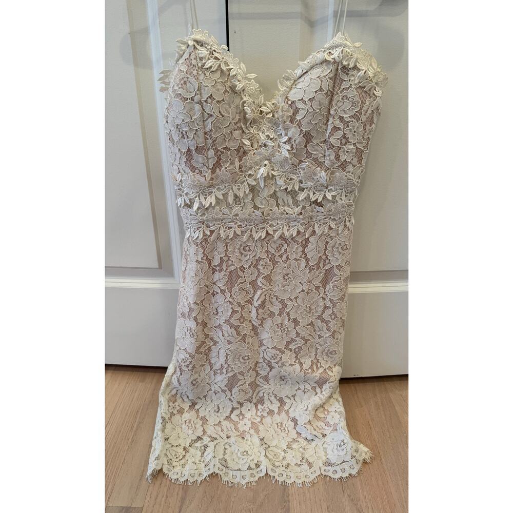 White & Nude Lace Floral Dress - Picture 4 of 4